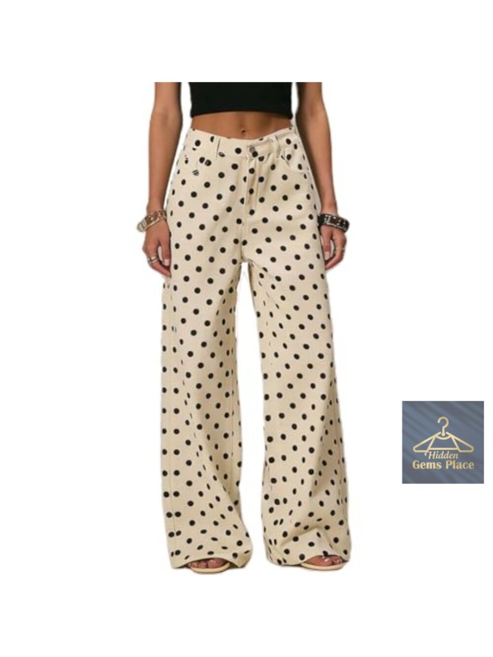 Y2K Low Rise Polka Dot Wide Leg Baggy Jeans Women Denim Pants